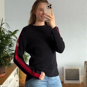 Ralph Lauren Navy Sweater with Red Sleeve Detail, long-sleeve, 100% cotton